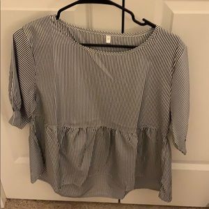 Blue and white striped peplum top